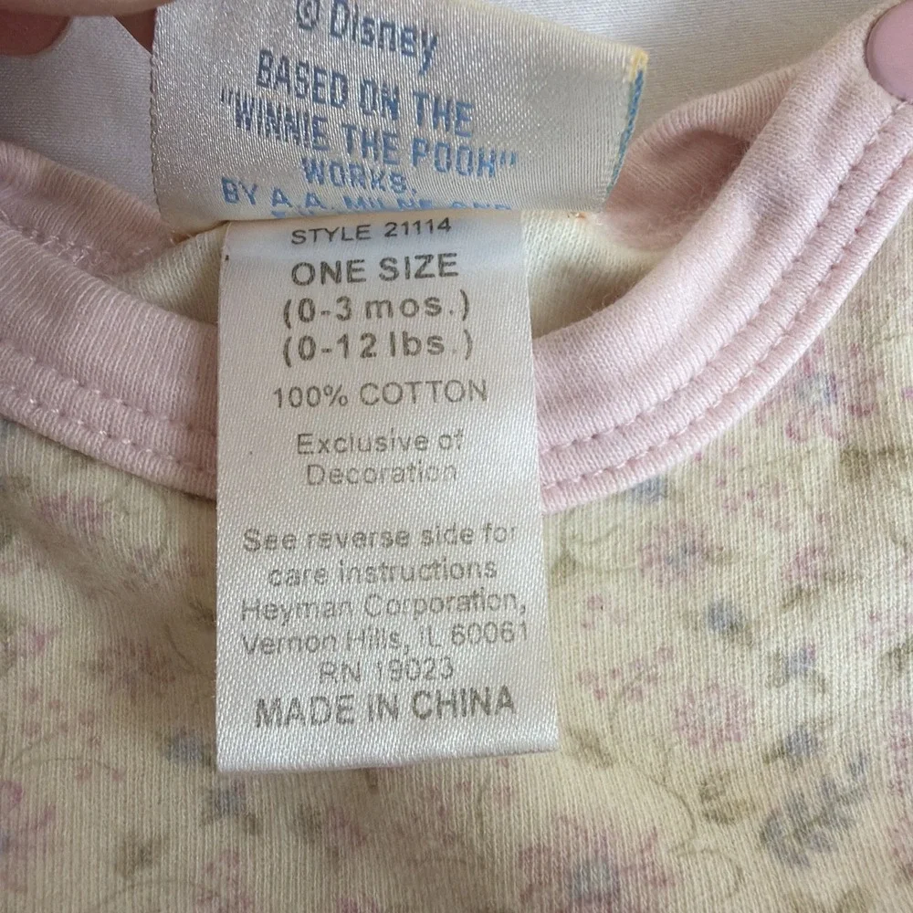 Vintage Classic Pooh Sleeper Gown Girl Size 0-3 Months 100% Cotton